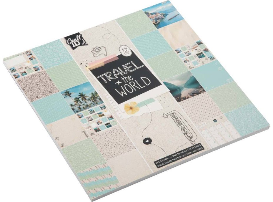 Blok 25x25 cm m. designs Travel the world 24 ark 250 gr.